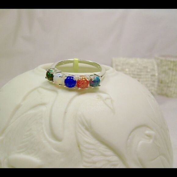 Sterling Silver MultiColor Opal Ring Jewelry - Picture 10 of 10